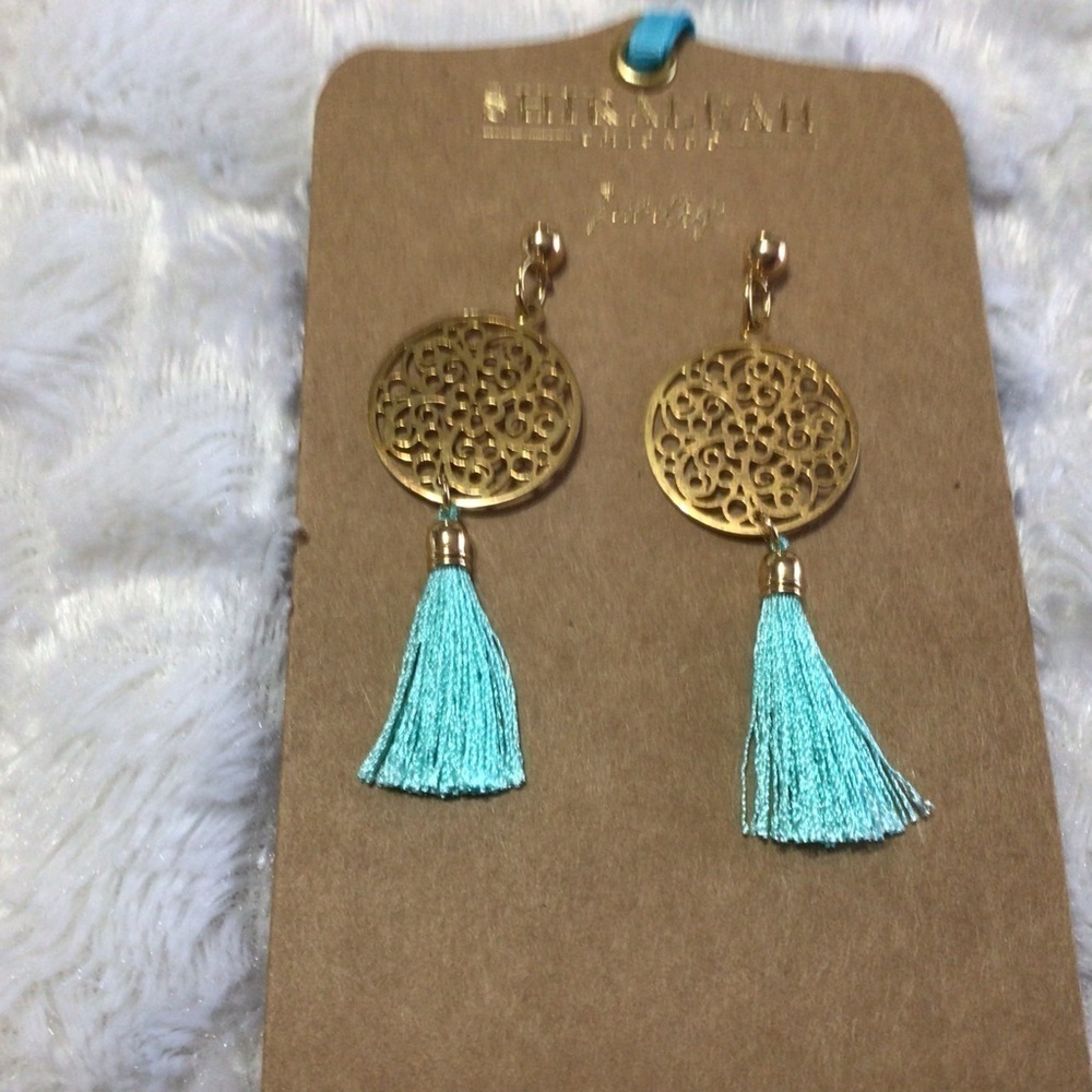 NEW Shiraleah Bali Turquoise Gold/Turquoise Tassel Earrings
